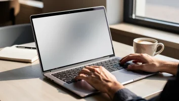 KI-generierte Illustration eines kompakten dünnen Laptops in einer natürlichen mobilen Arbeitssituation