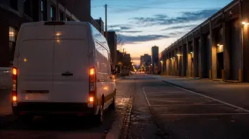 Lieferwagen am Straßenrand in der Dämmerung