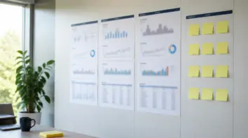 Büro-Wand mit unscharfen Usage-Charts