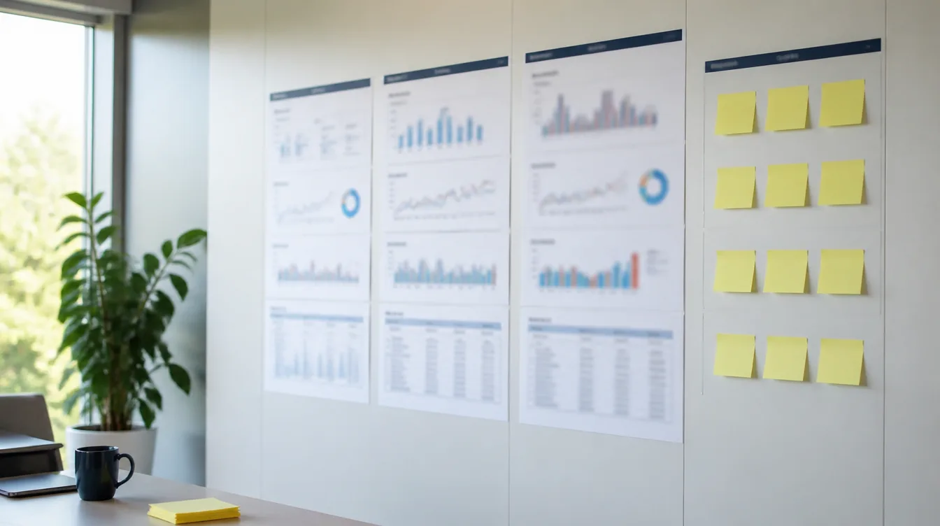 Büro-Wand mit unscharfen Usage-Charts