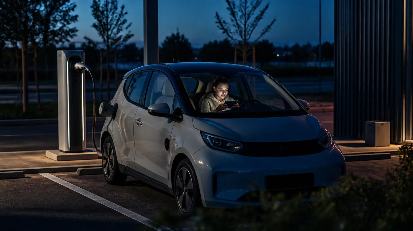 Geparktes Auto mit Display-Glow an Ladesäule