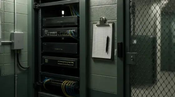 Netzwerkschrank am Edge mit Clipboard