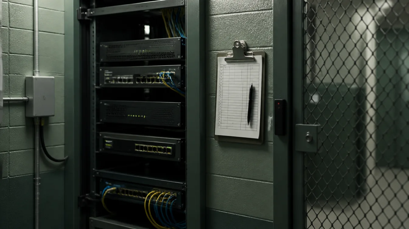 Netzwerkschrank am Edge mit Clipboard