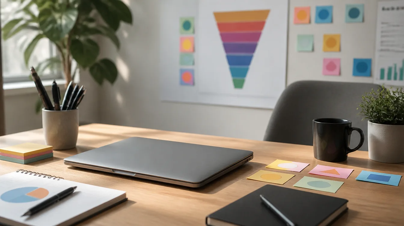 AI Max: Schreibtisch mit Laptop und Notizen