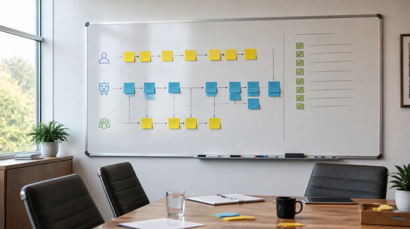 CHRO: Whiteboard mit Sticky Notes im Meetingraum