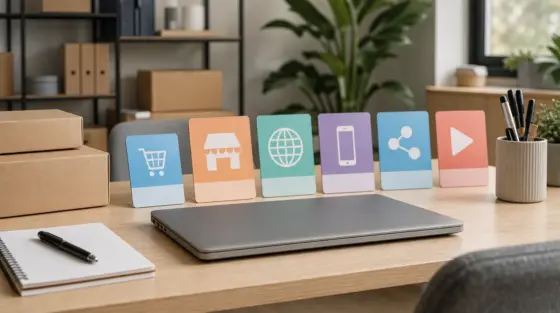 Amazon: Seller-Schreibtisch mit mehreren abstrakten Kanal-Karten