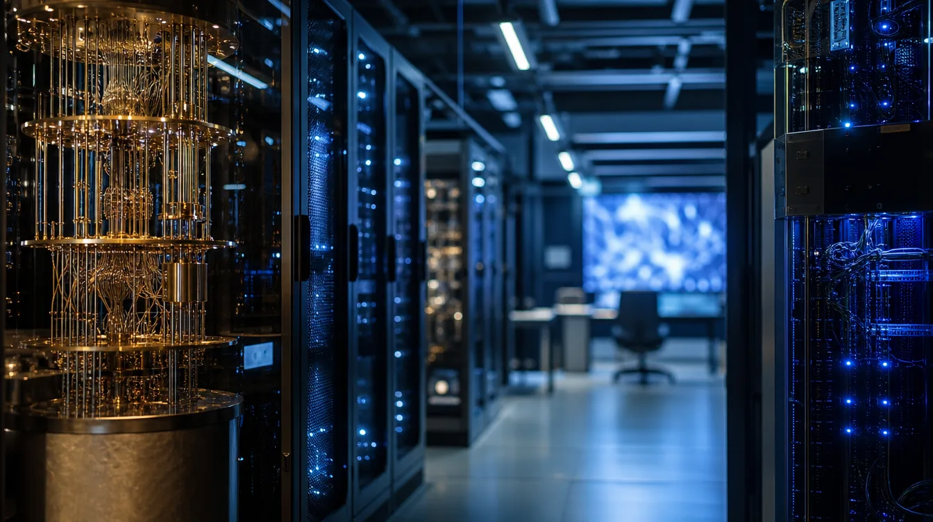 IonQ: Research-Halle mit kühlem blauem Rack-Licht