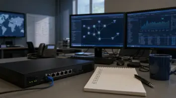 KEV: Network-Ops-Desk mit Checkliste und Gateway-Silhouette