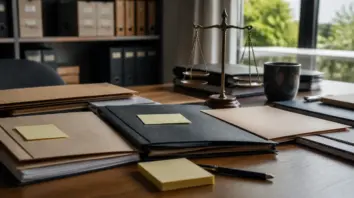 Omnibus: Schreibtisch mit Aktenmappe und Pseudonym-Skizze