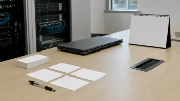 KEV: leere Karten und Kalender ohne Zahlen auf dem IT-Tisch