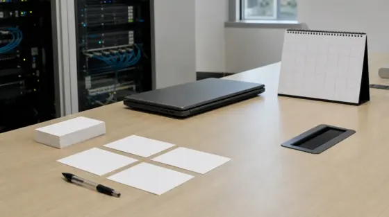 KEV: leere Karten und Kalender ohne Zahlen auf dem IT-Tisch