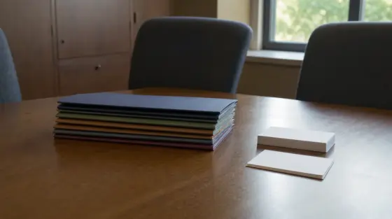 EDPB: Aktenstapel und leere Notizkarten auf einem Besprechungstisch