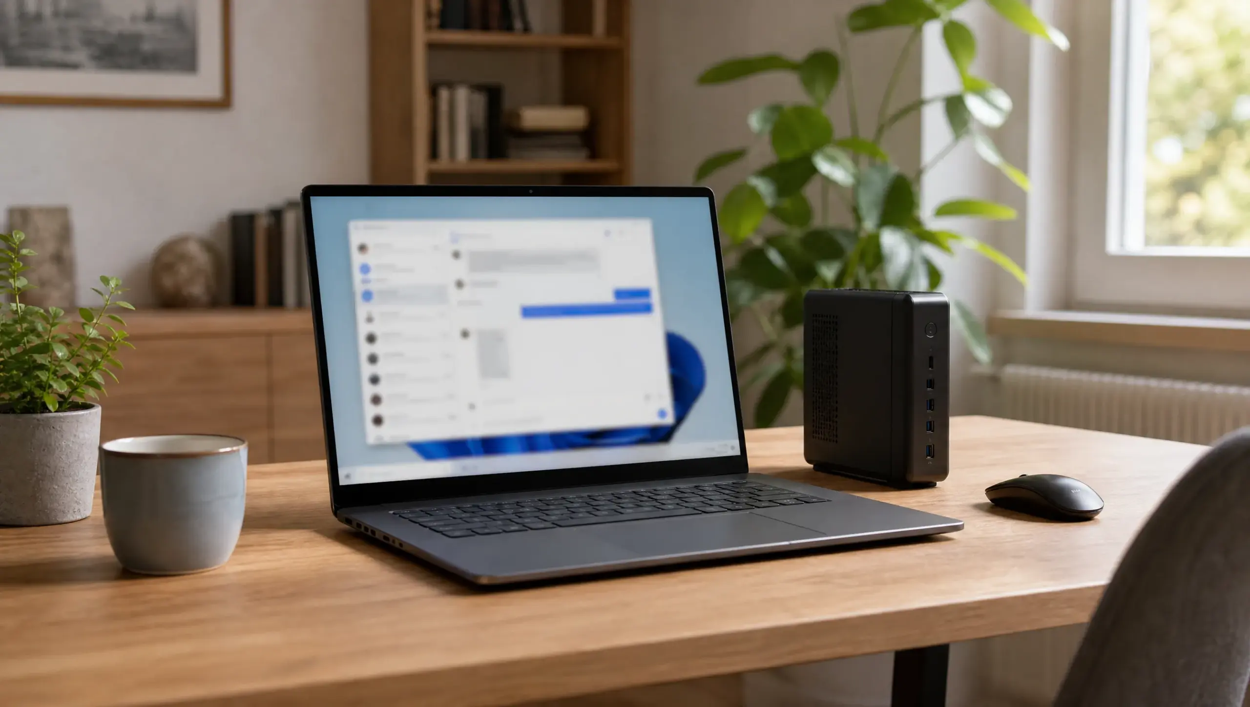 Windows-Laptop Chat neben Mini-PC