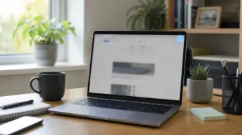 Laptop mit Browser und dezentem Update-Hinweis