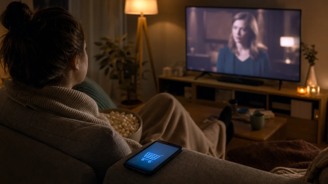 Wohnzimmer TV Streaming und Smartphone Shopping