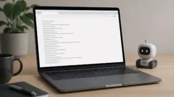 Laptop-Browser mit robots.txt-Datei und abstraktem Crawler-Symbol