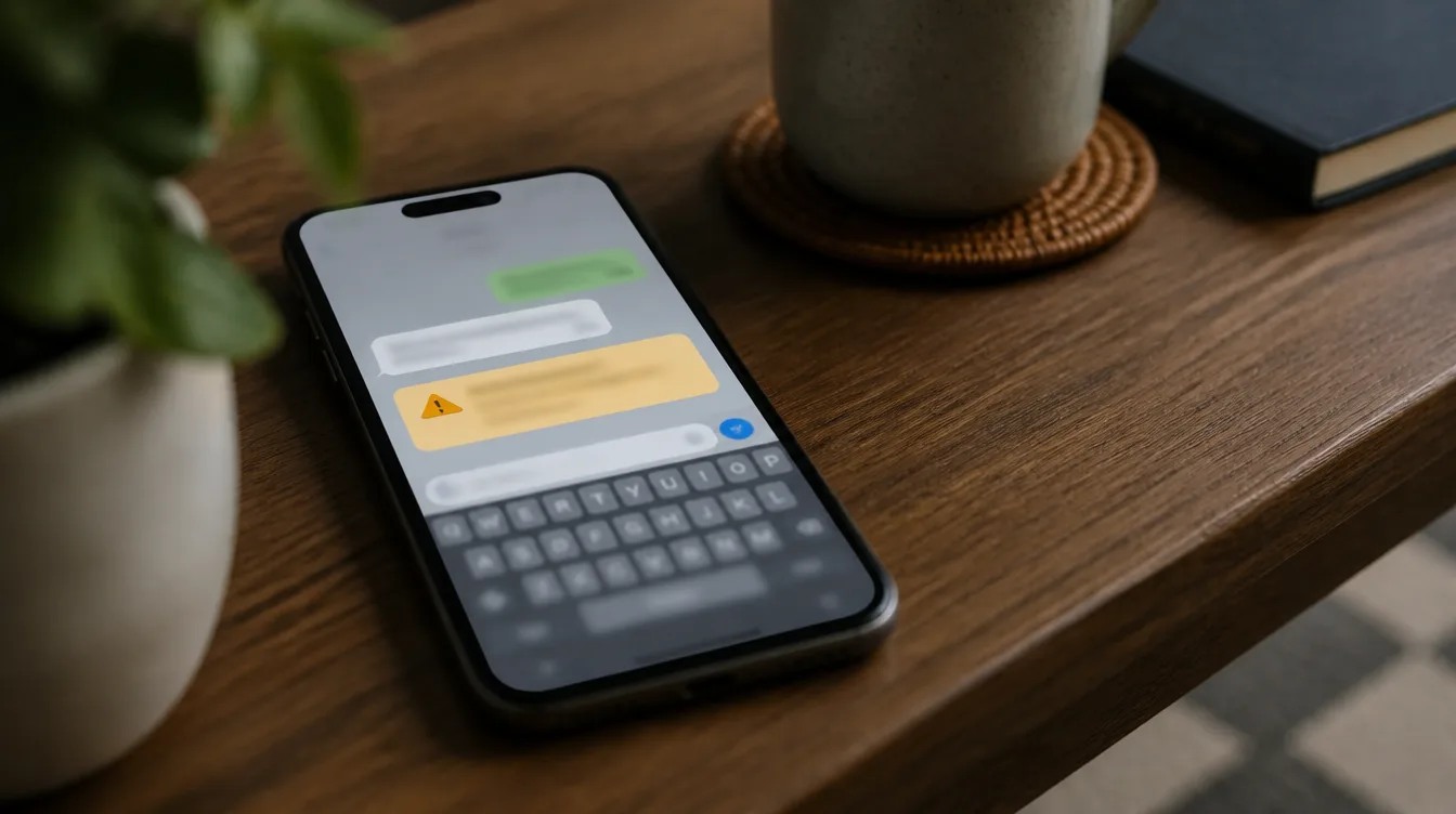 Smartphone mit unlesbarem Chat und Tastatur-Warnbanner