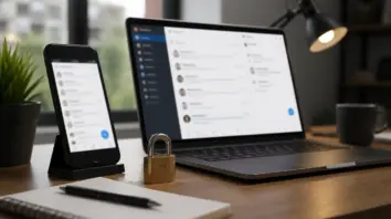 Smartphone und Laptop mit unlesbarem Integrations-Dashboard