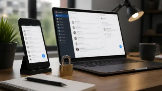 Smartphone und Laptop mit unlesbarem Integrations-Dashboard