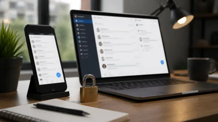 Smartphone und Laptop mit unlesbarem Integrations-Dashboard