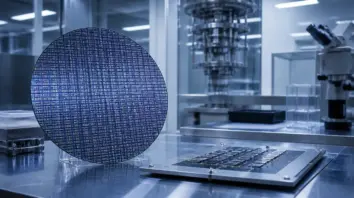Silizium-Wafer und abstrakte Quantenoptik auf Labortisch