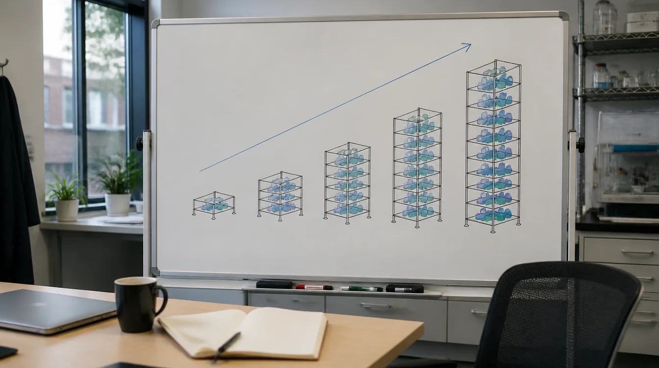 Whiteboard mit abstraktem Rack-Diagramm