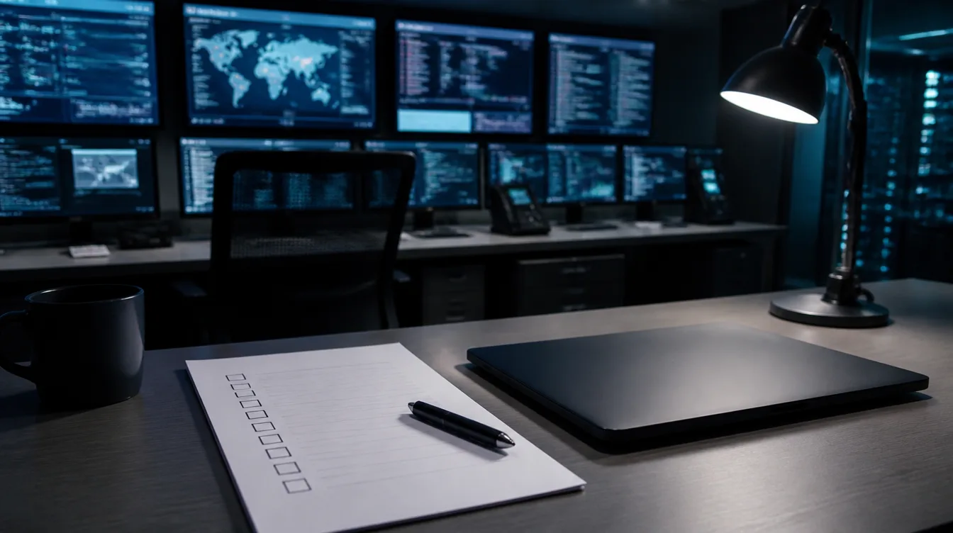 Security-Desk mit Firmware-Checkliste