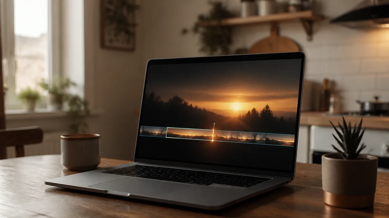 Vids: Laptop auf Küchentisch mit weichem Glow