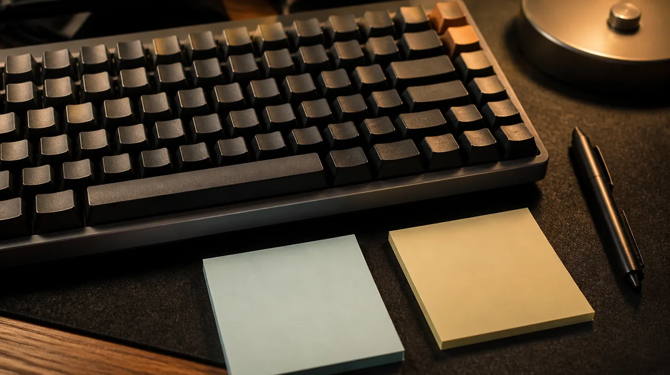 Copilot: Mechanische Tastatur unter Schreibtischlampe