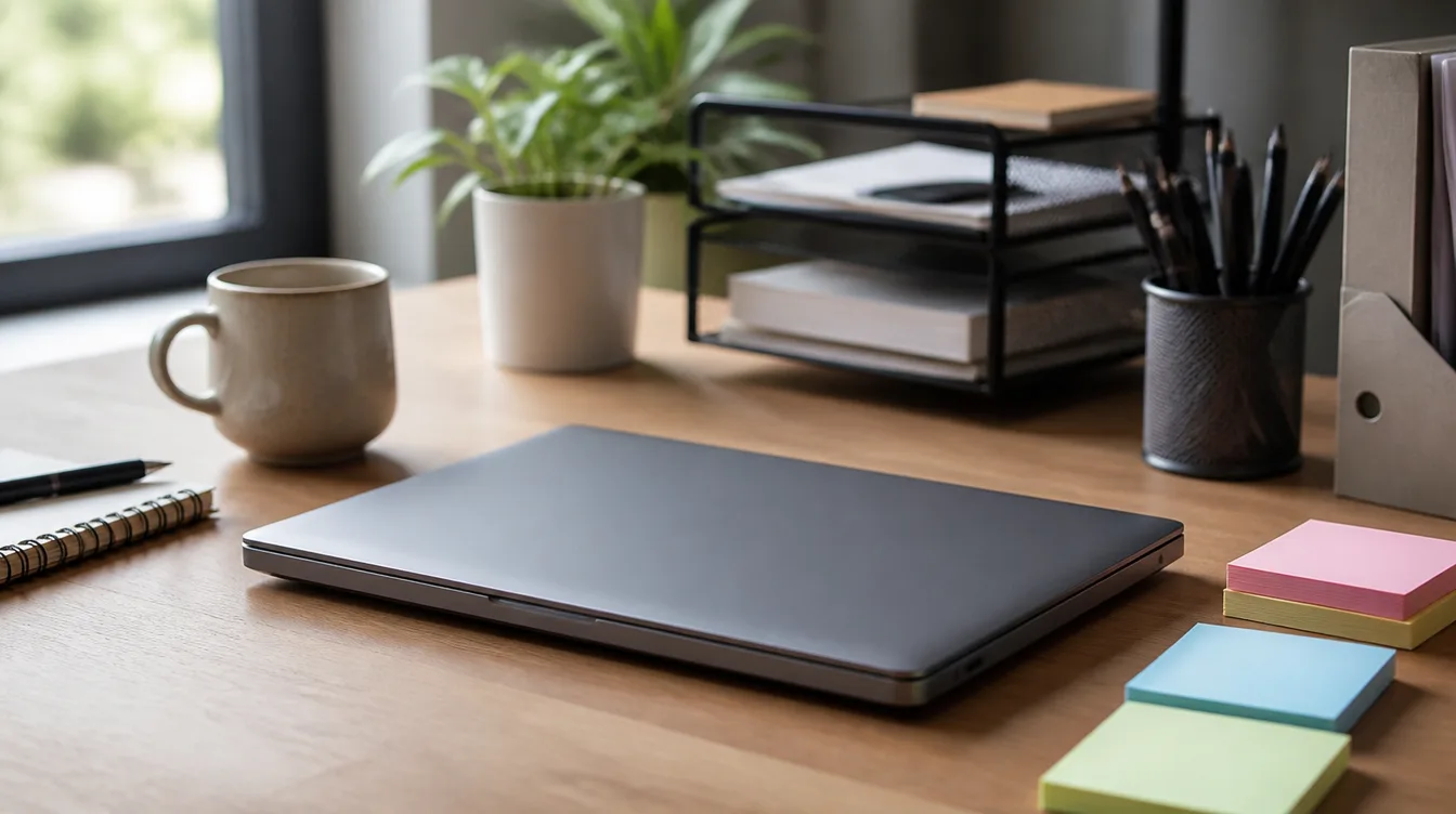 CHRO: Laptop und Sticky Notes auf Schreibtisch