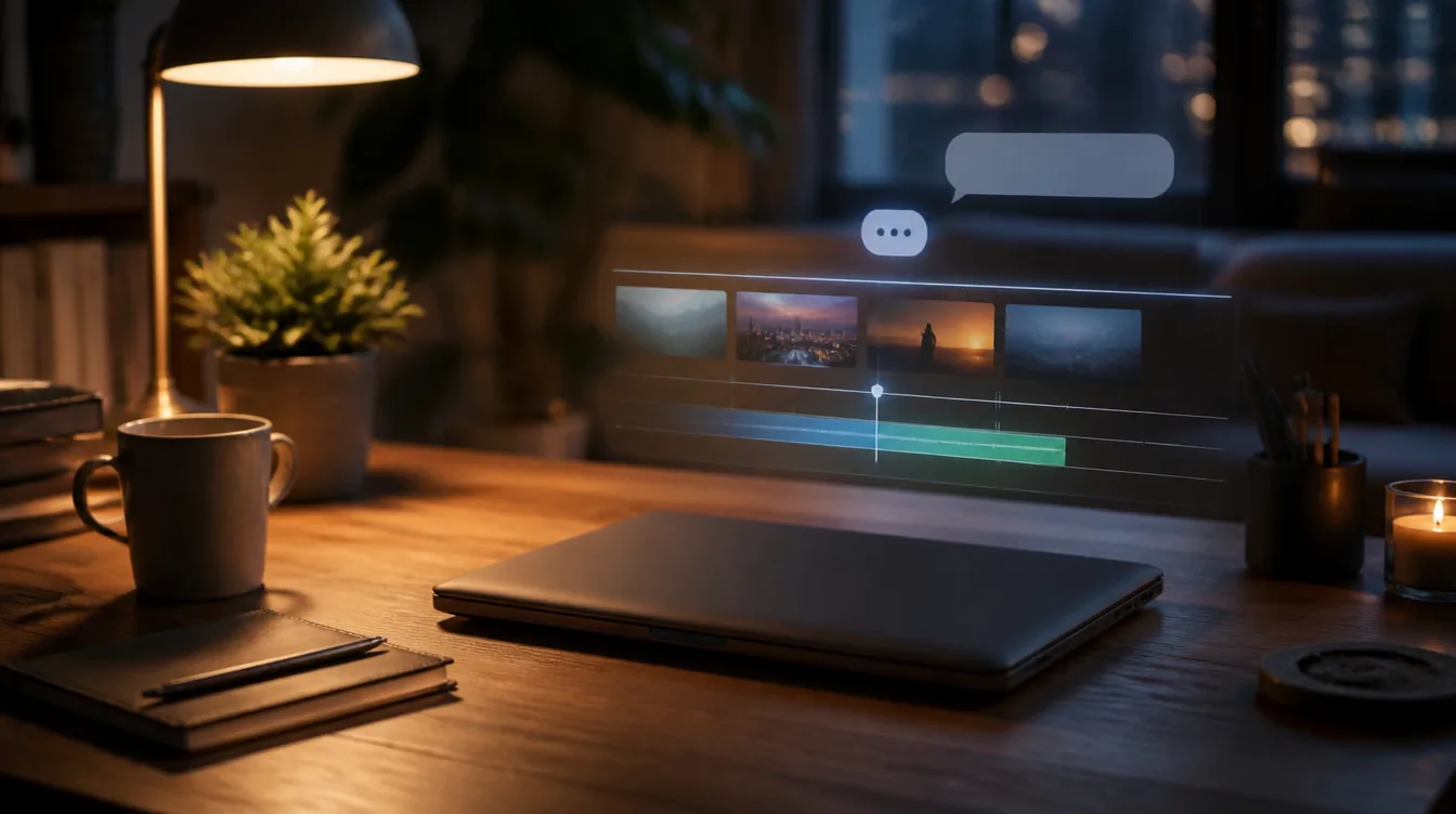 Shorts: Laptop auf Küchentisch mit weichem Editor-Glow