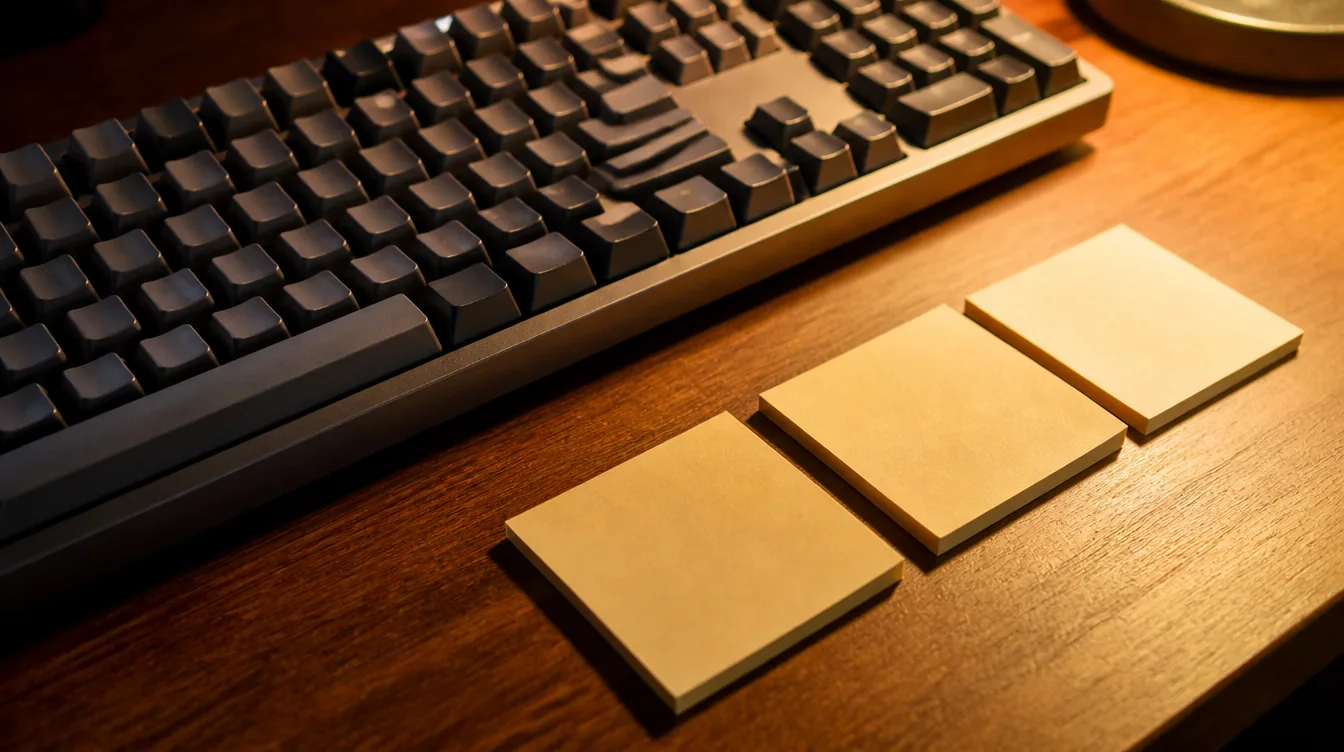 Copilot: Mechanische Tastatur und leere Sticky Notes