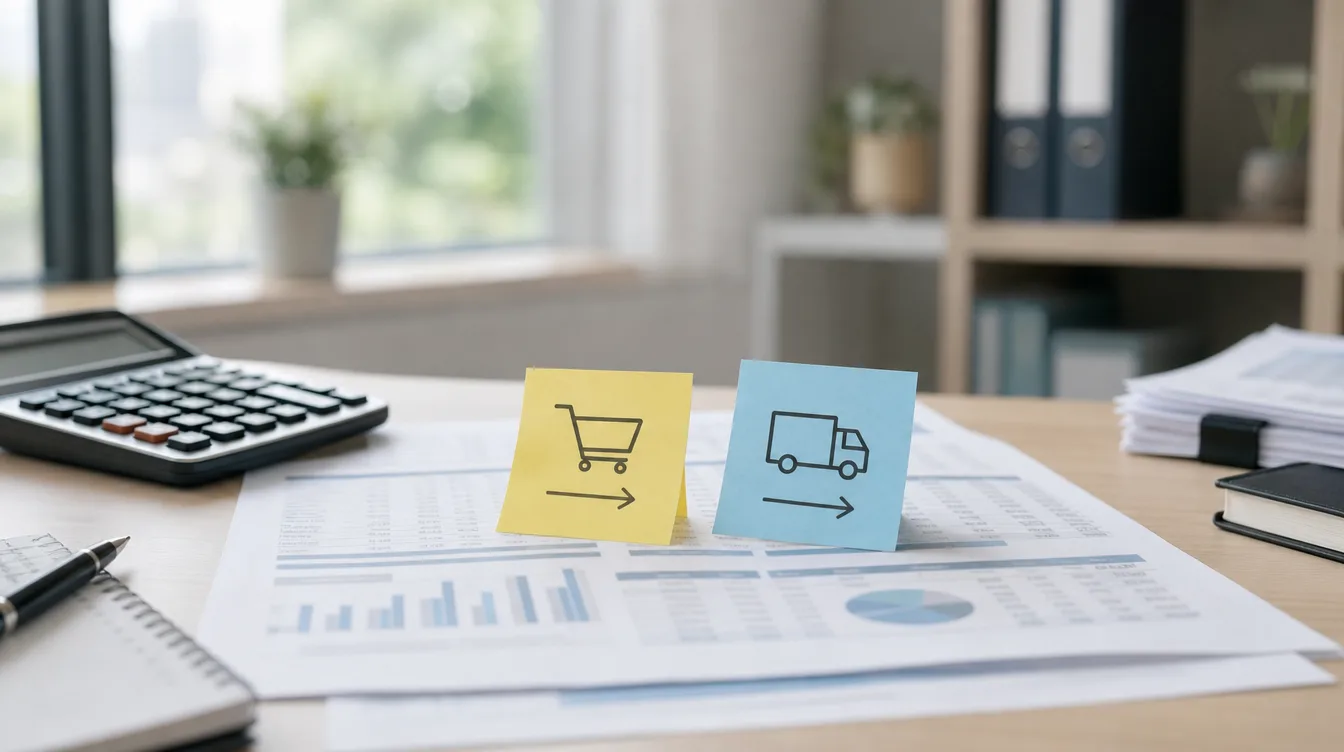 IonQ: Finance-Schreibtisch mit zwei abstrakten Sticky Notes