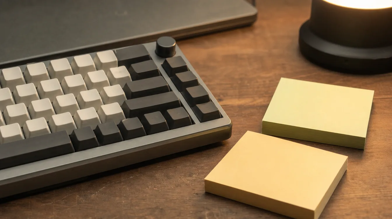 Copilot: Mechanische Tastatur und leere Sticky Notes zu Sandbox