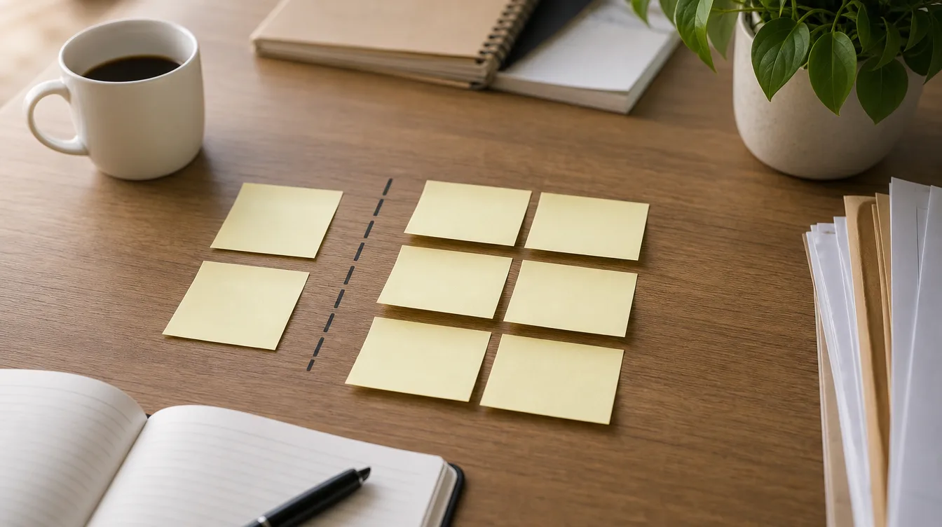 CNIL: Sticky Notes zu Training und Scope neben Kaffee