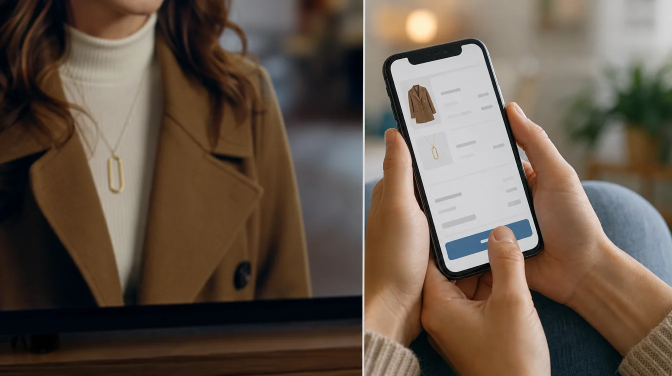 TV-Szene und Smartphone-Checkout nebeneinander