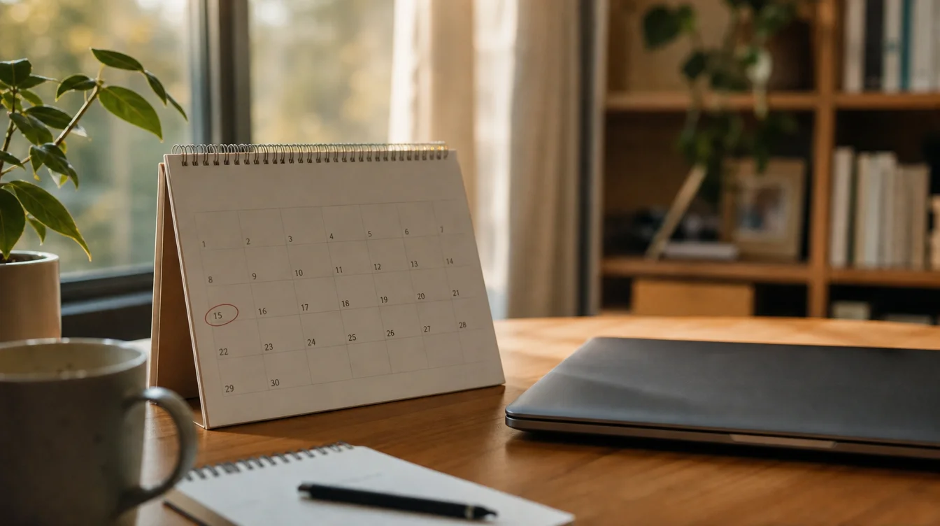 Kalender und Laptop auf dem Schreibtisch