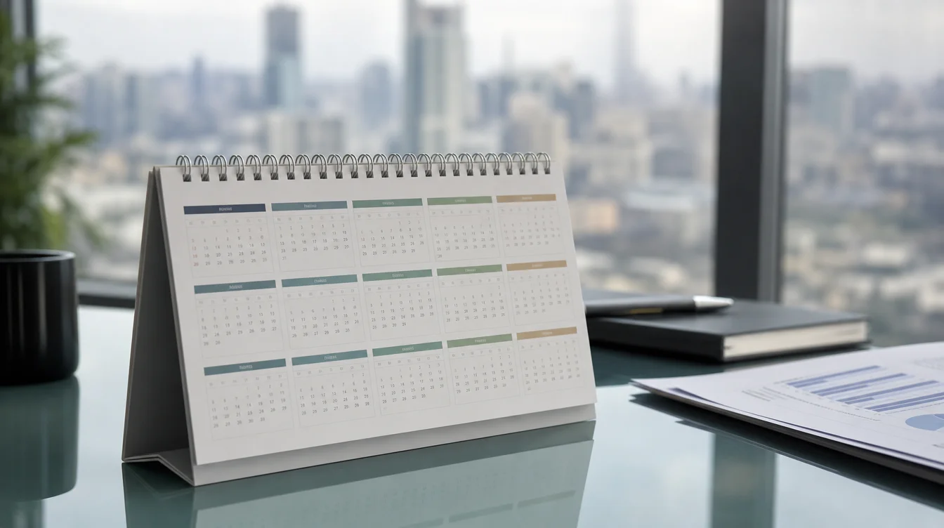 Kalender und Glas-Schreibtisch in Büro