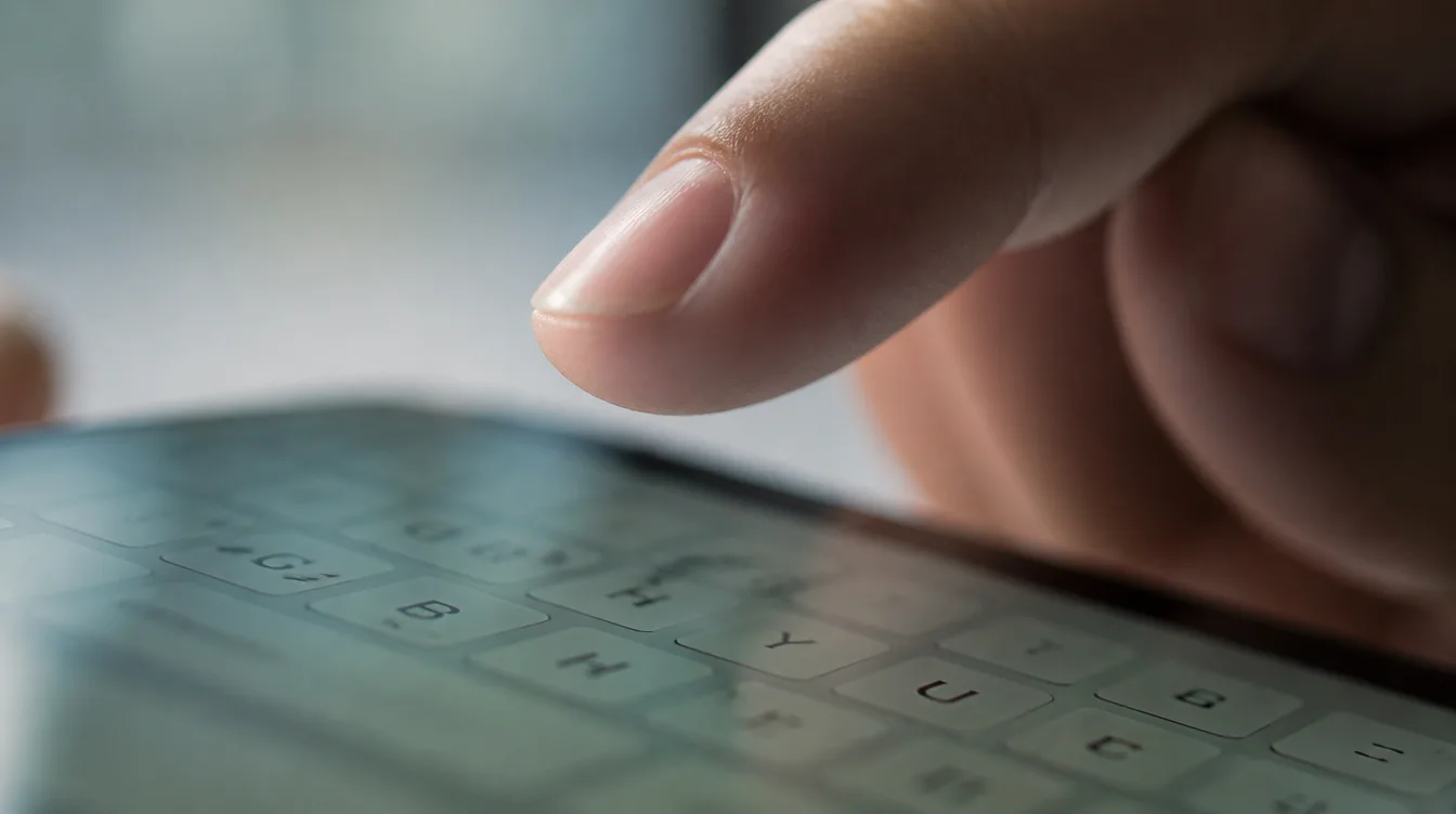 Hand über Smartphone-Tastatur in der Pause vor dem Tippen