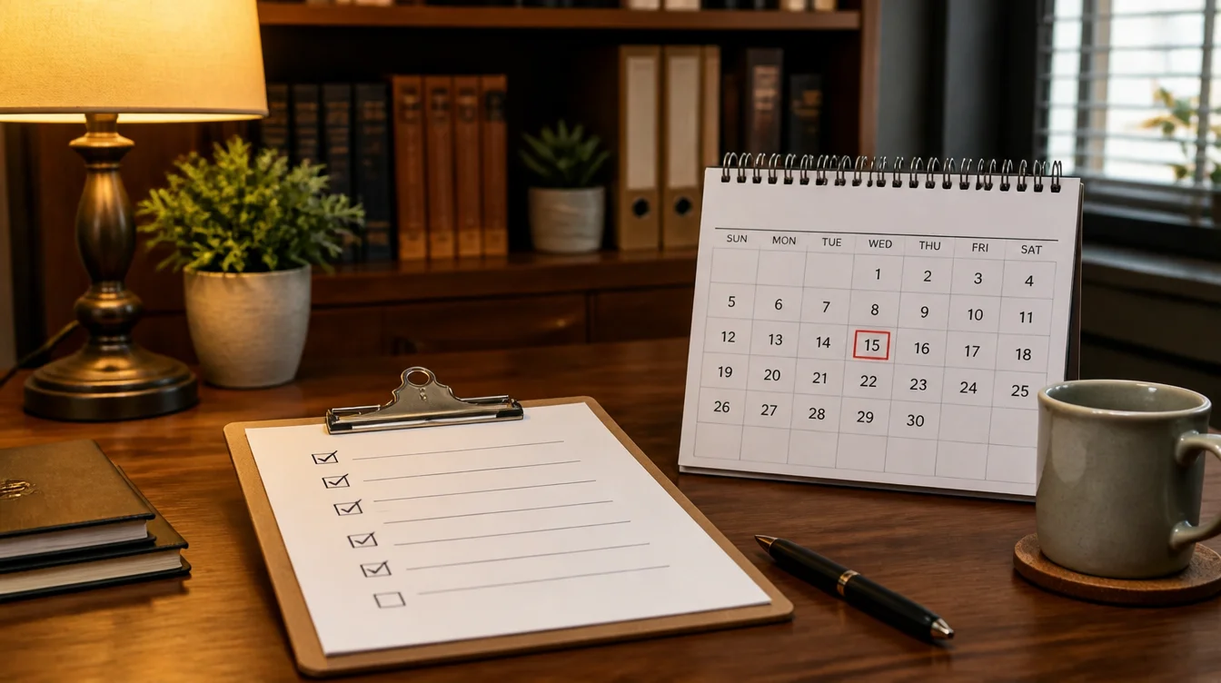 Schreibtisch mit Checkliste und Kalender