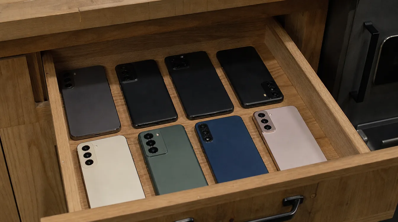KEV: Smartphones mit dem Display nach unten in einer Schublade