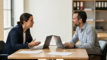 Zwei Verantwortliche besprechen den Zahlungsbetrieb in einem Hochschulbüro.
