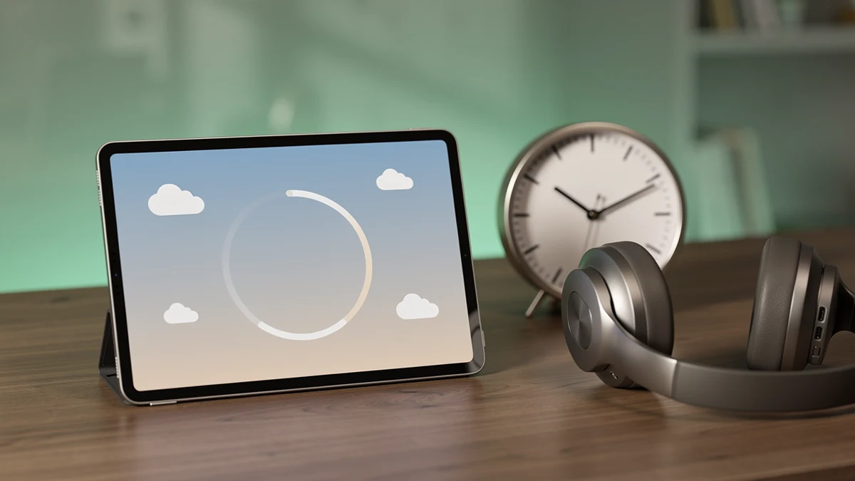 Eine Person prüft auf einem Tablet ihre Cloud-Gaming-Zeit.