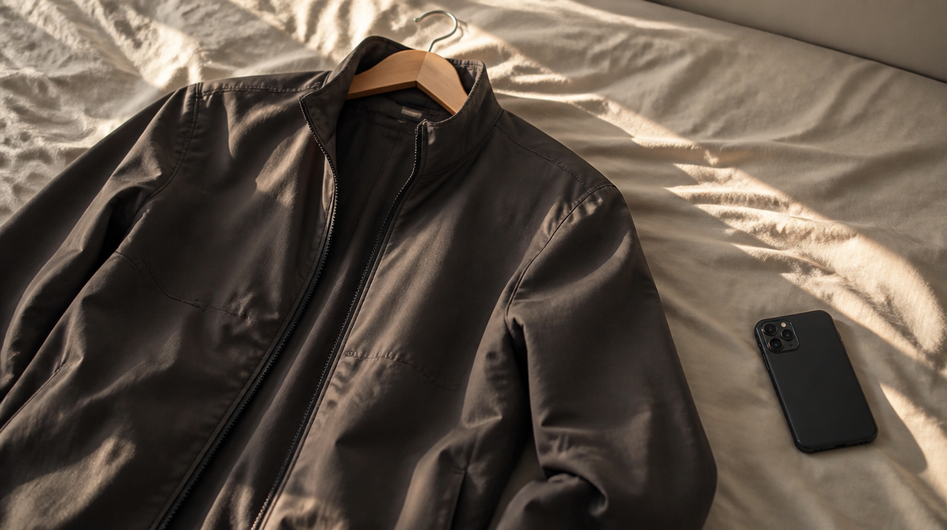 ChatGPT: Jacke auf einem Bügel neben einem Smartphone auf dem Bett