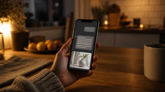 Smartphone mit geöffneter Chat-App, unter der Antwort ein gekennzeichneter Anzeigenhinweis als Symbolbild für ChatGPT-Werbung