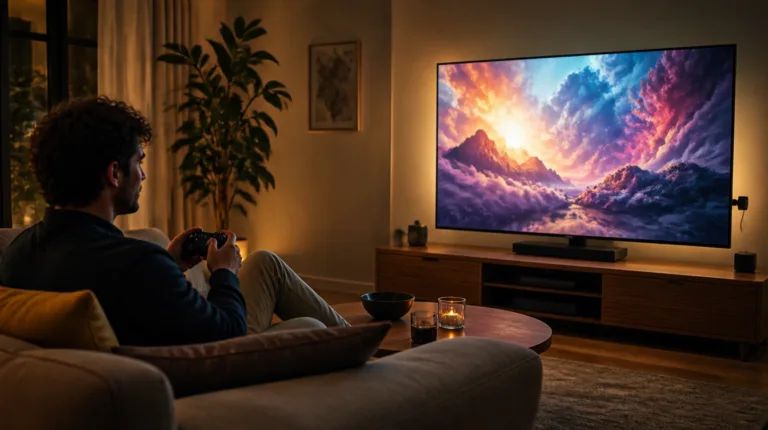 Ein Fernseher zeigt die Prime-Video-Oberfläche mit einem Games-Tab für Luna, davor liegt ein Smartphone als Controller.