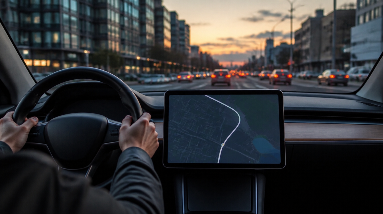 Ein Autodisplay mit CarPlay zeigt eine Navigationsansicht in Google Maps.