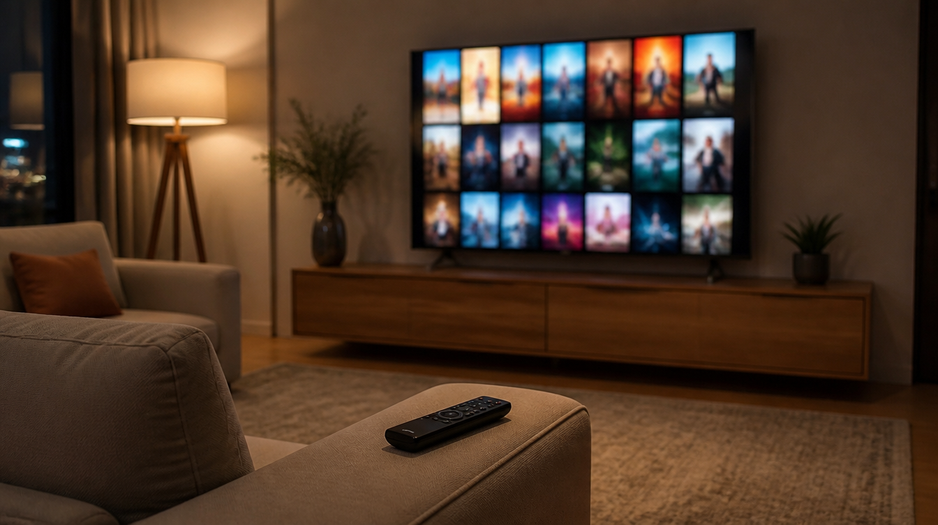 Ein Fernseher im Wohnzimmer, auf dem Instagram-Videos über einen Apple TV laufen.