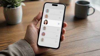 Android-Smartphone mit Kontaktauswahl in der Hand