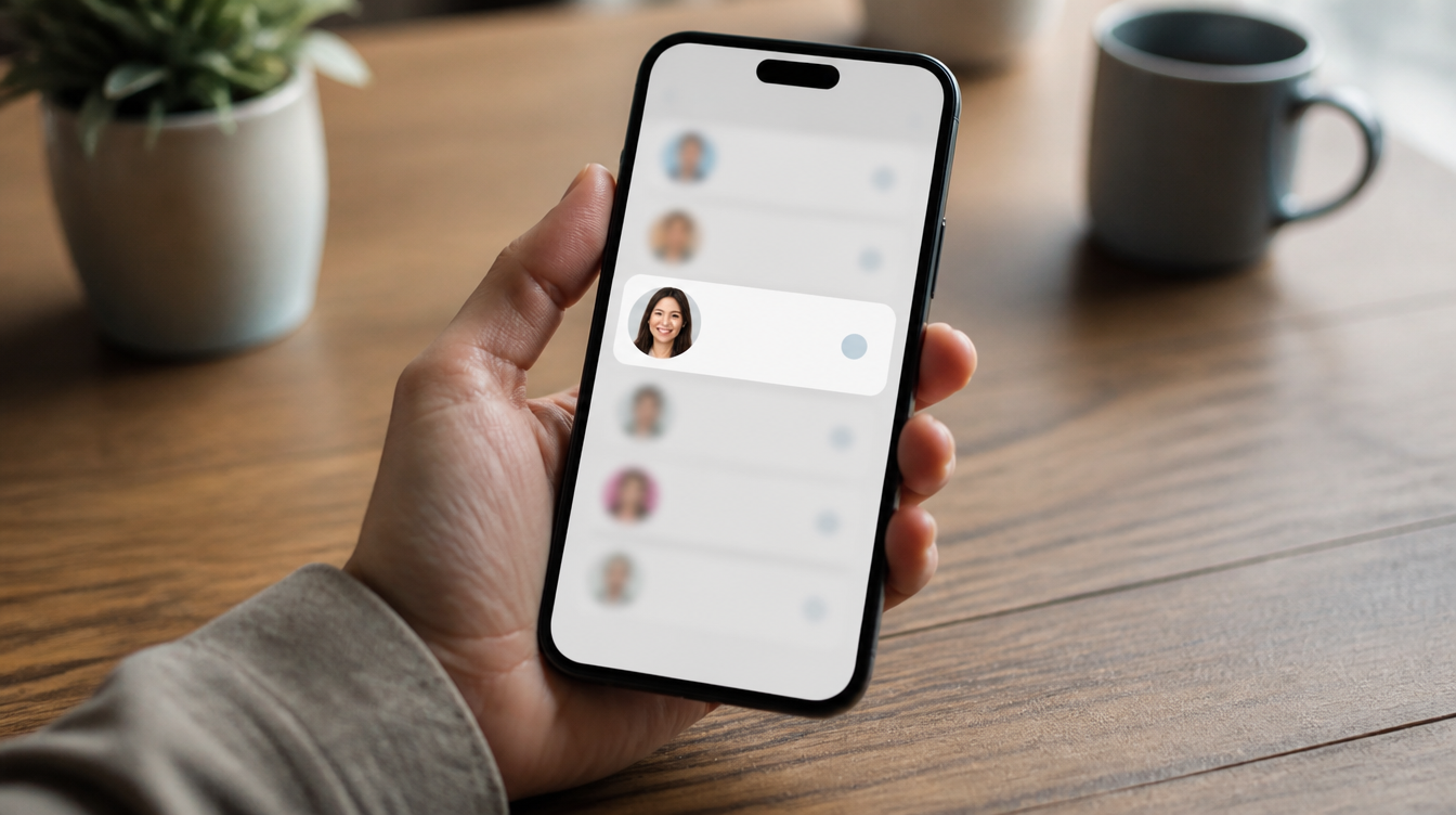 Android-Smartphone mit Kontaktauswahl in der Hand